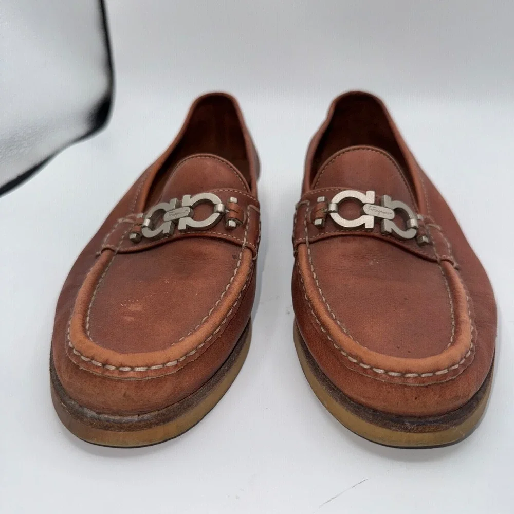 Salvatore Ferragamo Mens 7D Tan Leather Gancini Bit moccasin Loafers Dress Shoes